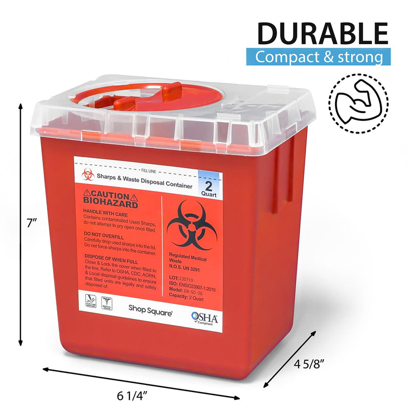 Sharps Containers for Home and Professional Use, 2 Quart Needle Disposal Container, Syringe Disposal for Home, Biohazard Containers