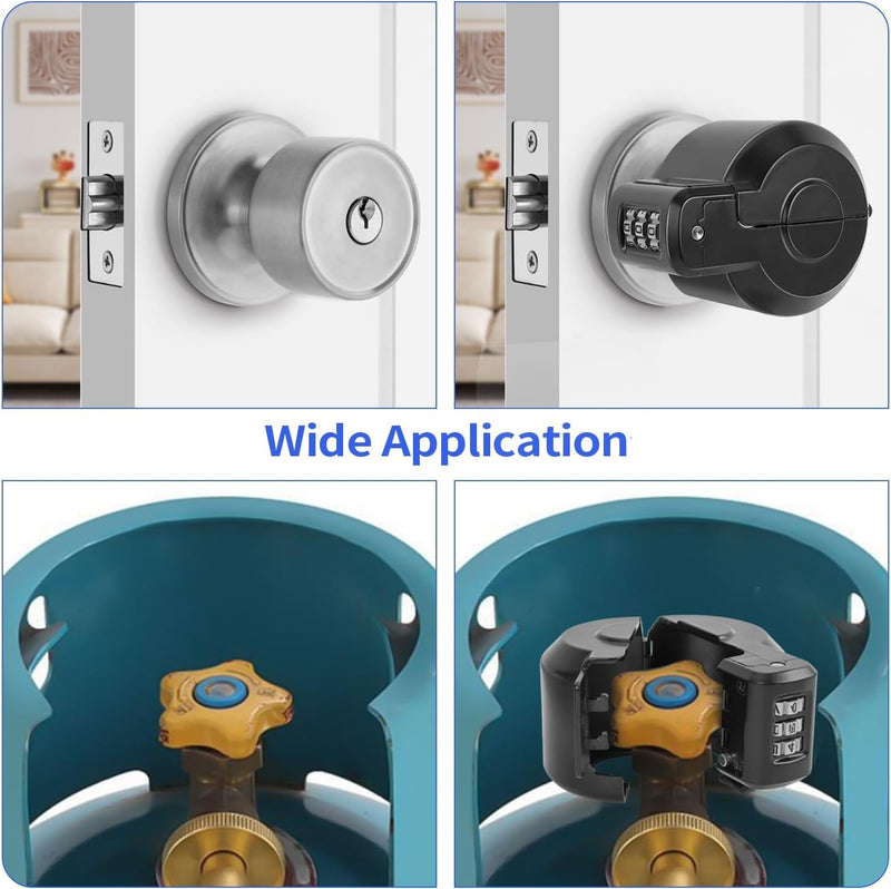 Door Knob Safety Cover Lock Child Proof Door Knob Lockout Device Cover | Combination Lock for Kids Dementia Elderly Safety Water Gas Valve Faucets Temporary Door Handle Lock Fits Most Circular Knobs Black