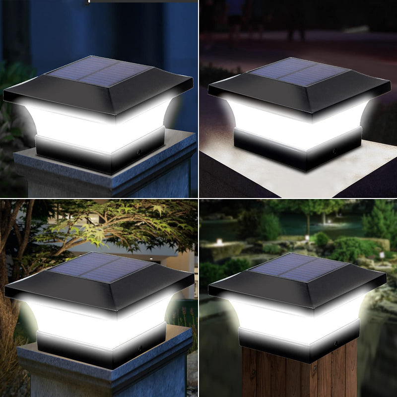 T-SUN Solar Post Lights, Waterproof Outdoor Solar Post Cap Lights for 4 X 4 Wooden Posts, 6000K White LED Lighting, Deck, Patio Garden Decor or Fence(2 Pack) 2 Pack
