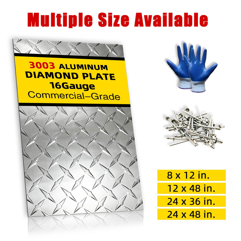 3003 Aluminum Diamond Plate Sheet Metal, 16GA .063" 12 x 48 in Flat Heavy Duty Diamond Plate, Polished Silver, Easy Cut, Protect & Reinforce Trailer Floor, RV Wall, Garage, Boat & DIY 12" x 48", 1pc