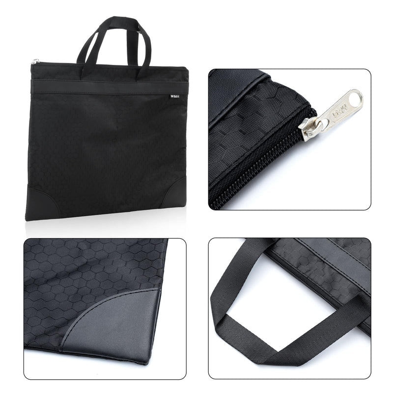 M&G 12x15 in Large Zipper Pouch with Handle, A4 Foldable Lightweight Waterproof Oxford Document Storage Bag, File Organizer for Office Travel Books Papers Filing Folder – 1 Pack (Black) Black Horizontal Single Layer Zipper