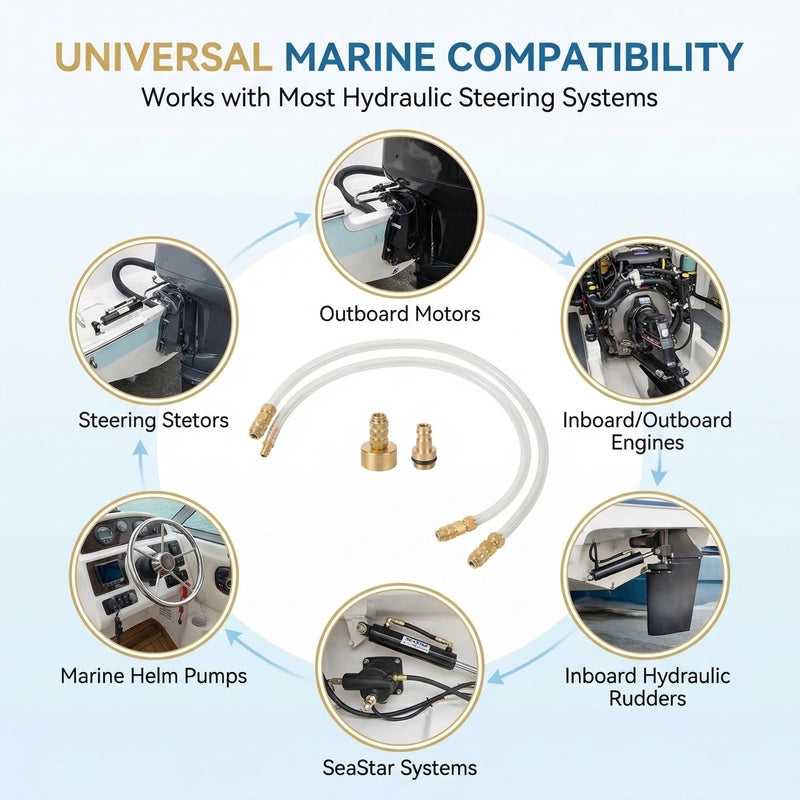 Hydraulic Steering Bleed Kit, Complete Boat Hydraulic Steering Kit with Brass Fittings for Easy Power Steering Fluid Flush, Leak-Free Bleeding Control for Marine Steering-Systems (21.6 Inches)