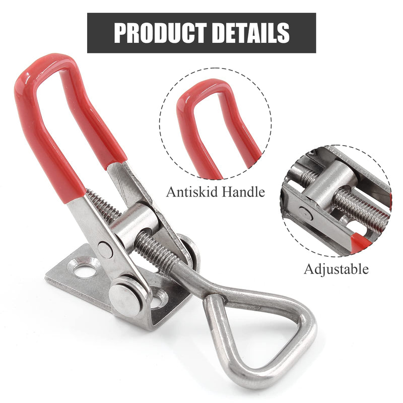 2Pcs Adjustable Toggle Latch Clamp 4001 Style, 304 Stainless Steel Quick Release Hasp Clamp Heavy Duty 390Lbs Holding Capacity Pull Toggle Clamp for Smoker Lid Jig, Box Case (8Pcs Screws)