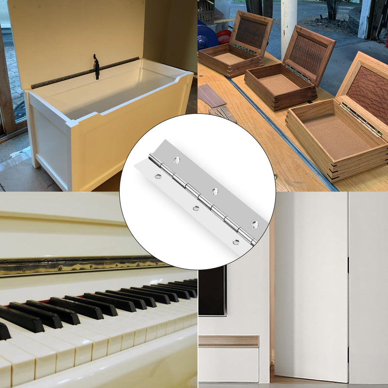 2PCS Piano Hinge 24 Inch Stainless Steel Continuous Hinge with Holes Heavy Duty Piano Hinge for Cabinets Boat Marine Door, Screw Included 0.04" Leaf Thickness 1.2'' Open Width