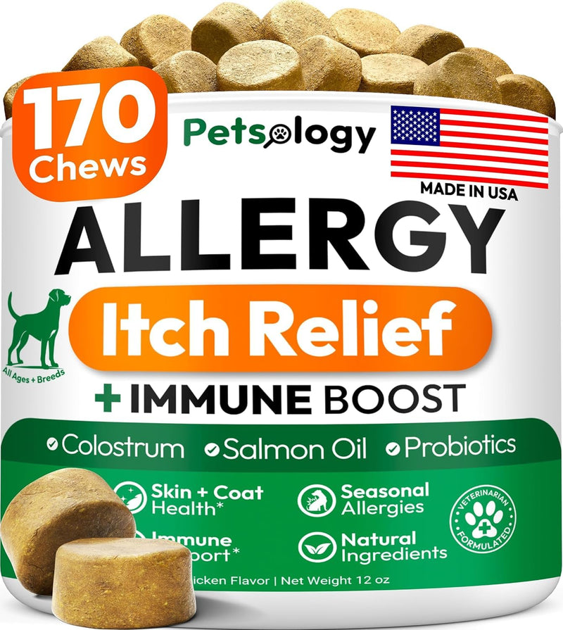 Allergy Soft Chews for Dogs – Daily Wellness Supplement – Supports Healthy Skin & Coat – Vet Formulated – Made in USA