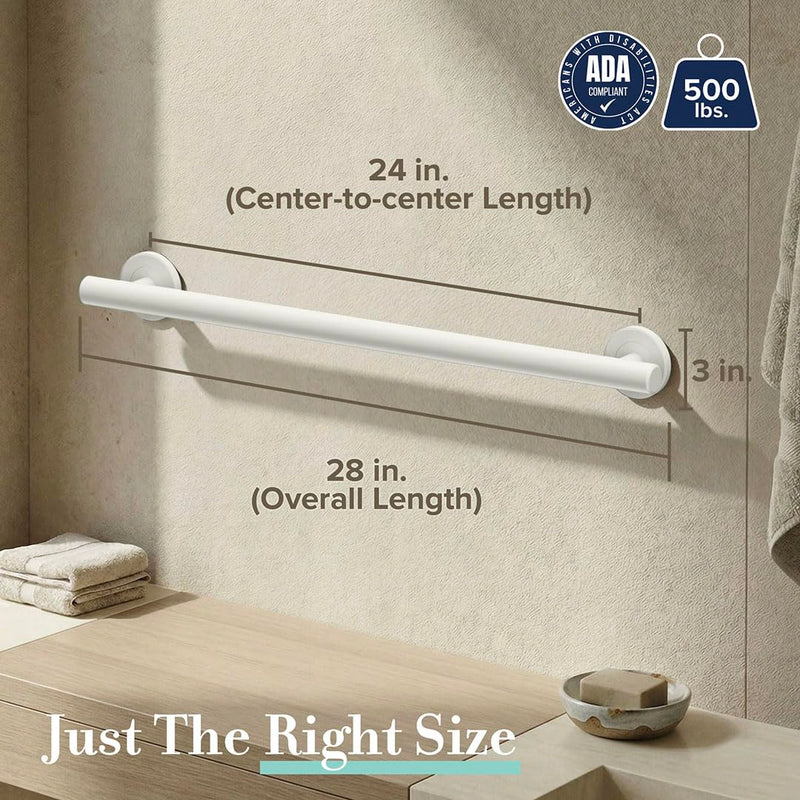 Gatco 854W Latitude II 24-Inch Grab Bar, ADA Compliant Wall Mounted Stainless Steel Bathroom 24" Safety Grab Bar, Matte White 24 Inch
