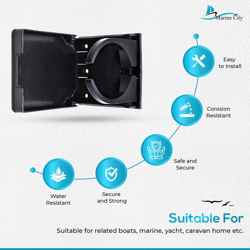 MARINE CITY Adjustable Arms Folding Cup Holder – Durable, Space-Saving Design, Adjustable Arms Black 1 Pcs