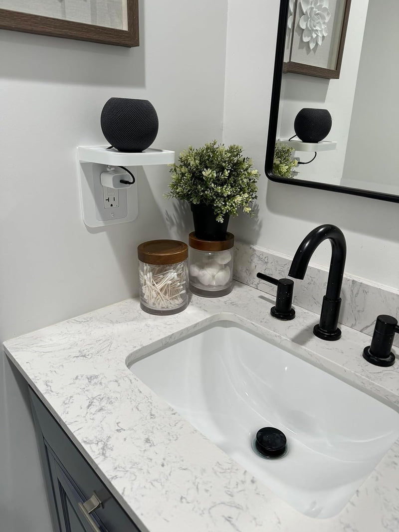 Outlet Shelf, Outlet Shelf with Cord Storage, Outlet Shelf Wall Holder, Power Perch Wall Outlet Shelf Holder for Kitchen Bathroom Organization Saving Space for Home Quick Install with Included Screws White-decora