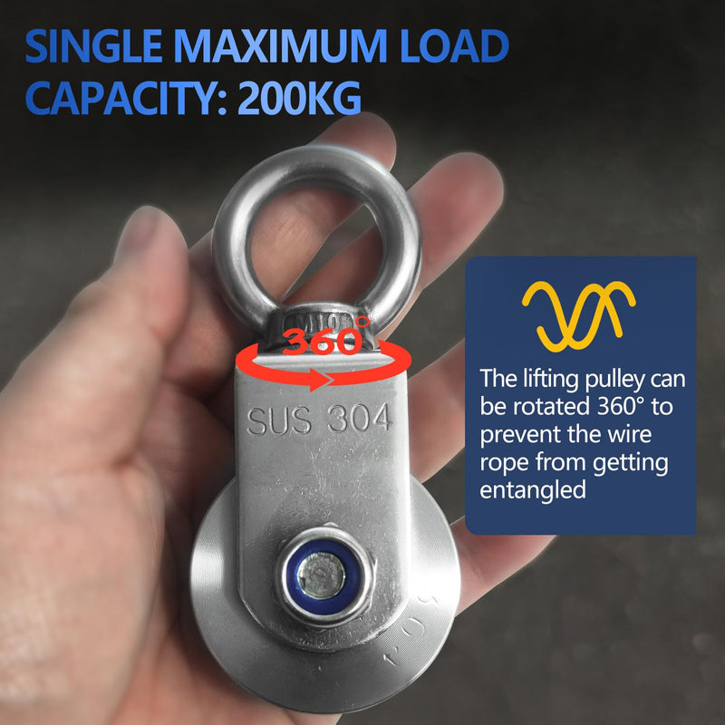 OBA Cable Pulley Wheel Stainless Steel with Ball Bearing Carabiner, Stainless Steel Pully Block M48