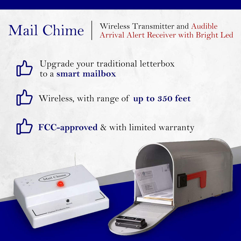 Mail Chime Mailbox Notification System – Mailbox Signal with Wireless Transmitter & Audible Arrival Alert Receiver with Bright LED Light