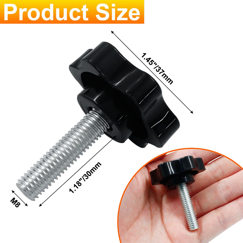BokWin 2 Pcs Hex Shaped Clamping Knob M8x30mm Thread Knob Tightening Screw for Umbrella Base Replacement(Black) M8*30