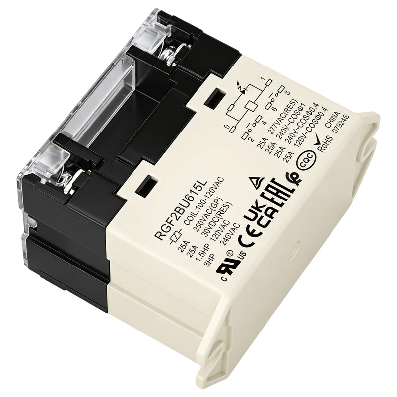 General Purpose Relay, RGF2BU615L, 25A 100-120VAC Coil Voltage, 6Pin Double Pole Single Throw Normally Open Contacts, with LED Indicator Light and Protection Cover 1 AC 110V