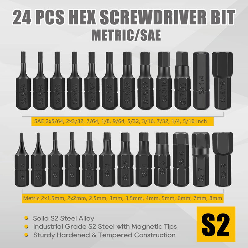 AEJ 49-Pack Screwdriver Bit Set, Hex Head Drill Bit Set, Torx Square Slotted Phillips Bit Set with 1/4" Bit Holder, 1/4 Hex Shank, S2 Steel, 1"Long 49PCS Torx/Hex/Slotted/Phillips/Square/Extension Bit Holder