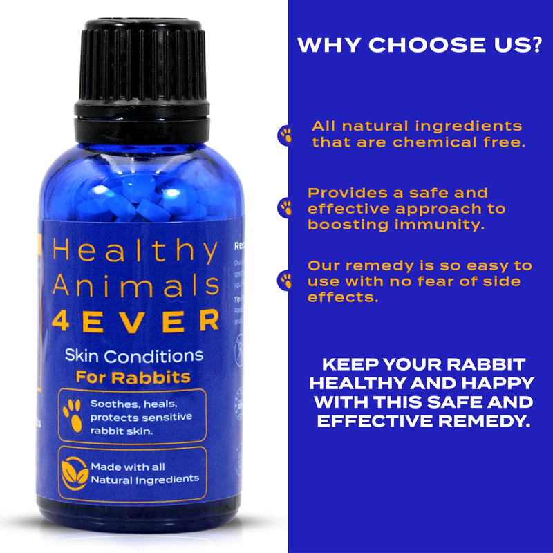Healthy Animals 4Ever All-Natural Rabbit Skin Conditions Treatment | Homeopathic Rabbit Tablets for Itch-Free Comfort | 300 Count - PawsPlanet Australia