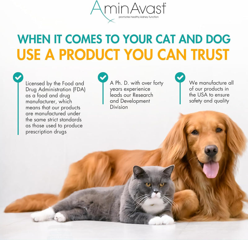 AminAvast Kidney Support Supplement for Cats and Dogs, 300mg - Promotes Natural Kidney Function - Aids in Health and Vitality of Aging Kidneys - Easily Administered - 60 Sprinkle Capsules - NewNest Australia