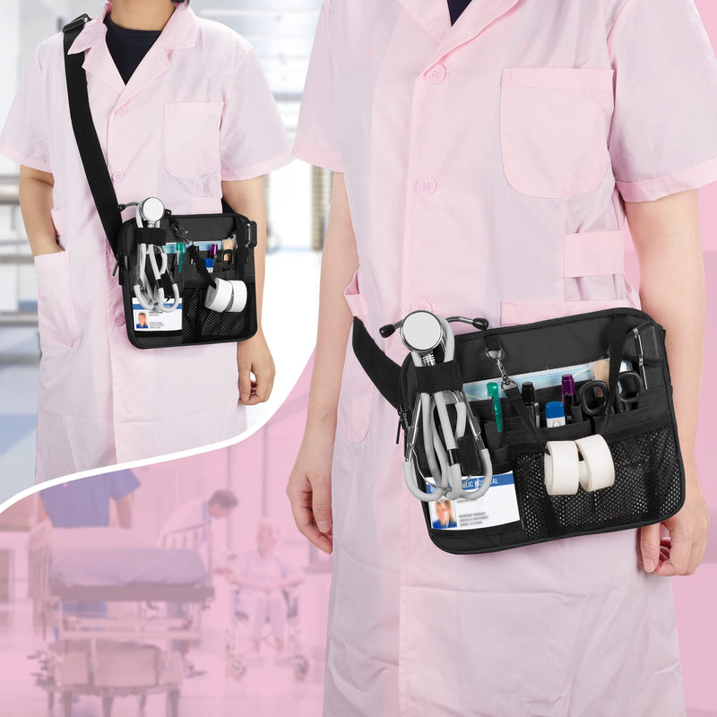 Damero Nurse Fanny Pack with Medical Gear Pockets, Nurse Waist Pouch Nurse Tool Belt with Tape Holder for Stethoscopes, Bandage Scissors and Other Medical Supplies, Black