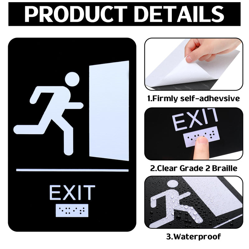 4 Pcs Exit Signs for Business ADA Compliant Exit Sign with Braille 9 x 6 Inch Modern Design Sign Exit Signs with Adhesive Mounting Strips for Indoor Outdoor Office Buildings Workplace