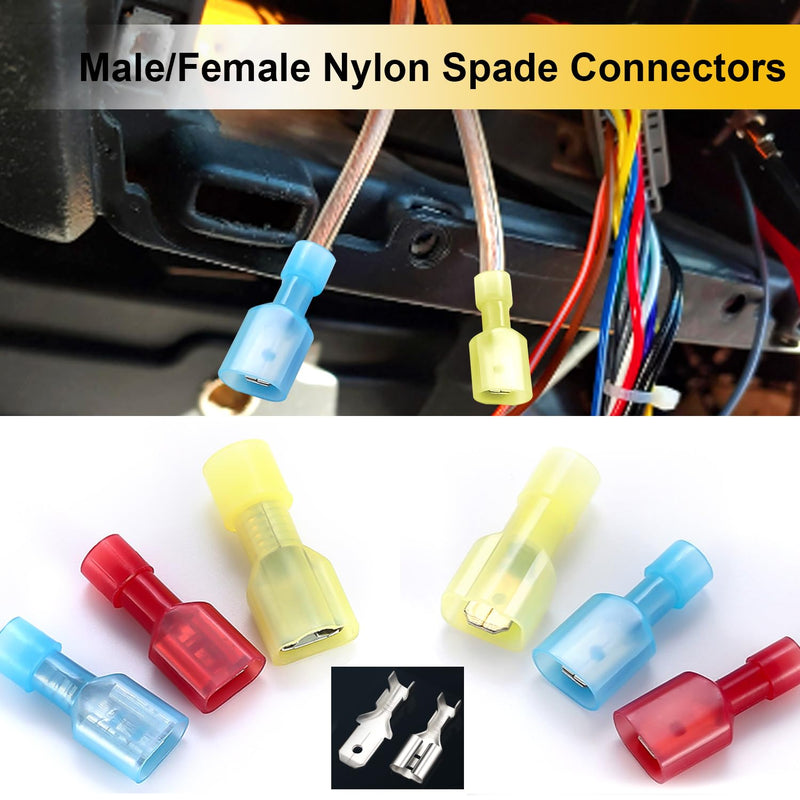 smseace 150Pcs Spade Connector 22-16AWG Male/Female Wire Spade connectors Nylon Quick Connect/Disconnect Connectors for Auto,Boat,Industrial Application Spade Connectors Kit Red Female+Male