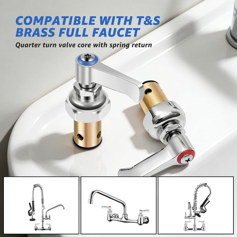 T&S Brass Faucet Parts Eterna Spindle Assembly Replacement, 002713-40 & 002714-40 Hot and Cold Side Handle Stem for Commercial Kitchen Faucet, 1 Pair (Red & Blue) Silver 2 PCS
