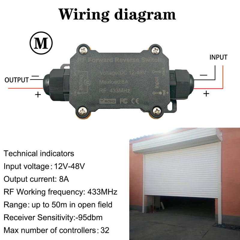 DC12V Forward and Reverse Remote Control Switch，Waterproof Wireless DC Motor Remote Control Switch DC12V/48V/8A Linear Actuator Remote Switch for DC Motor,Winch Solenoid Relay Contactor DC12V-48V Forward and reverse switch