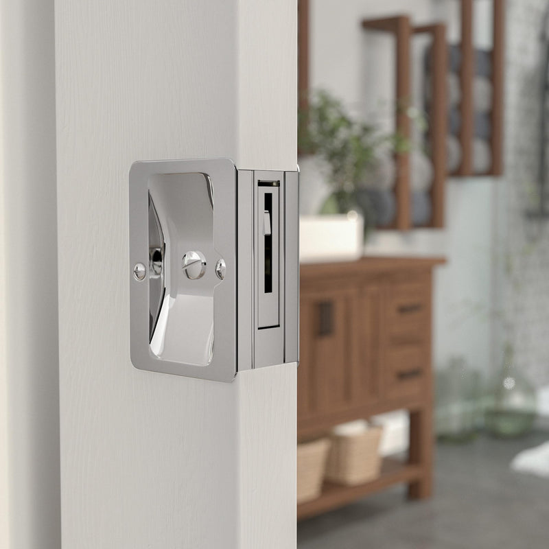 Richelieu Hardware 1701CPSBC Onward Pocket Door Pull, Privacy Lock, 3 1/4 in (82 mm), Rectangular, Chrome