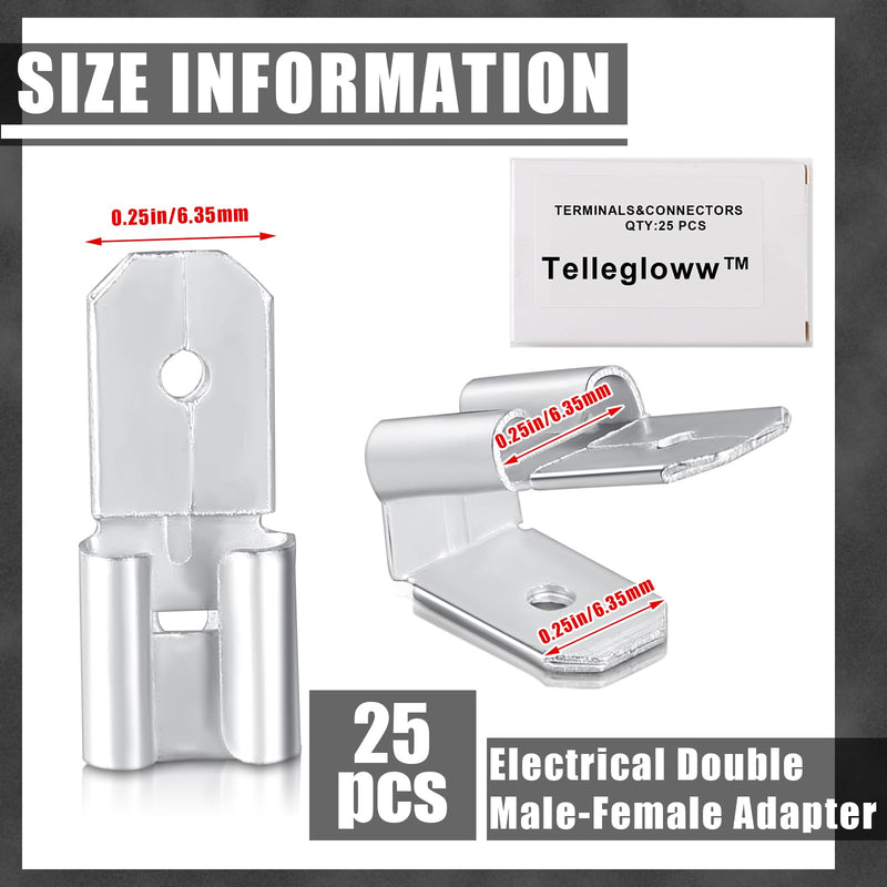 25 Pcs Double Piggyback Spade Connectors, Electrical Double Male Female Adapter, Female Male Quick Disconnect Piggyback Spade Crimp Terminals Assortment Kit, Silver 25