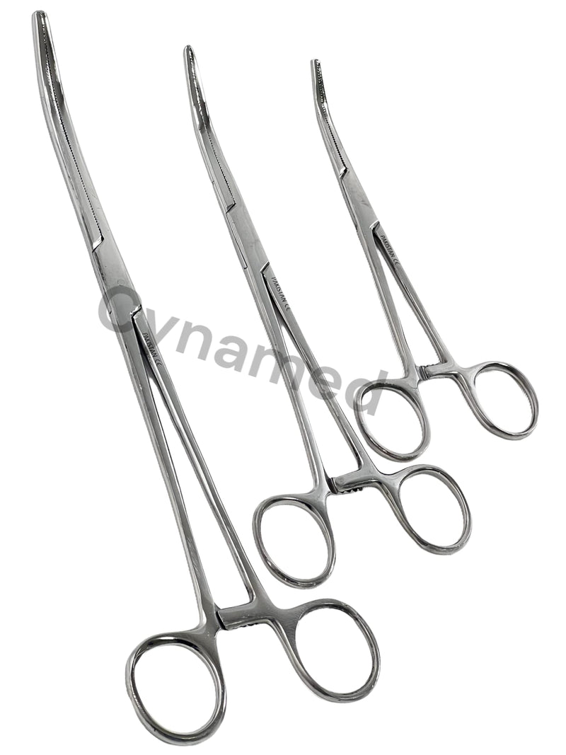 Cynamed-Set of 3 Pean HEMOSTAT Forceps Curved 6" 8" 10" Hemostat Forceps Tongs Full Serrated Stainless Steel