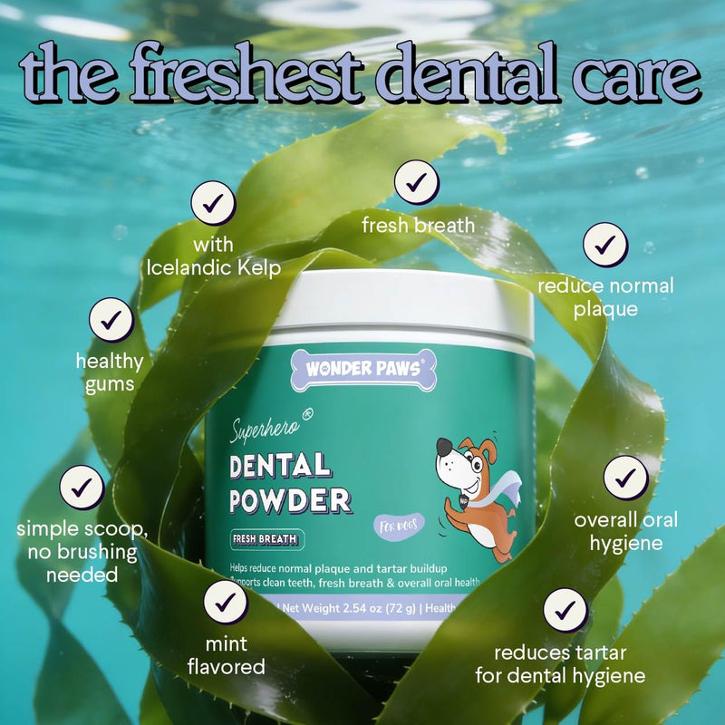 Premium Dog Dental Powder – Advanced Dog Teeth Cleaning Powder For Plaque & Tartar Removal– Dental Powder For Dogs With Kelp, Enzymes & Herbs – Breath Freshener For Plaque, Tartar & Oral Health–2.54oz