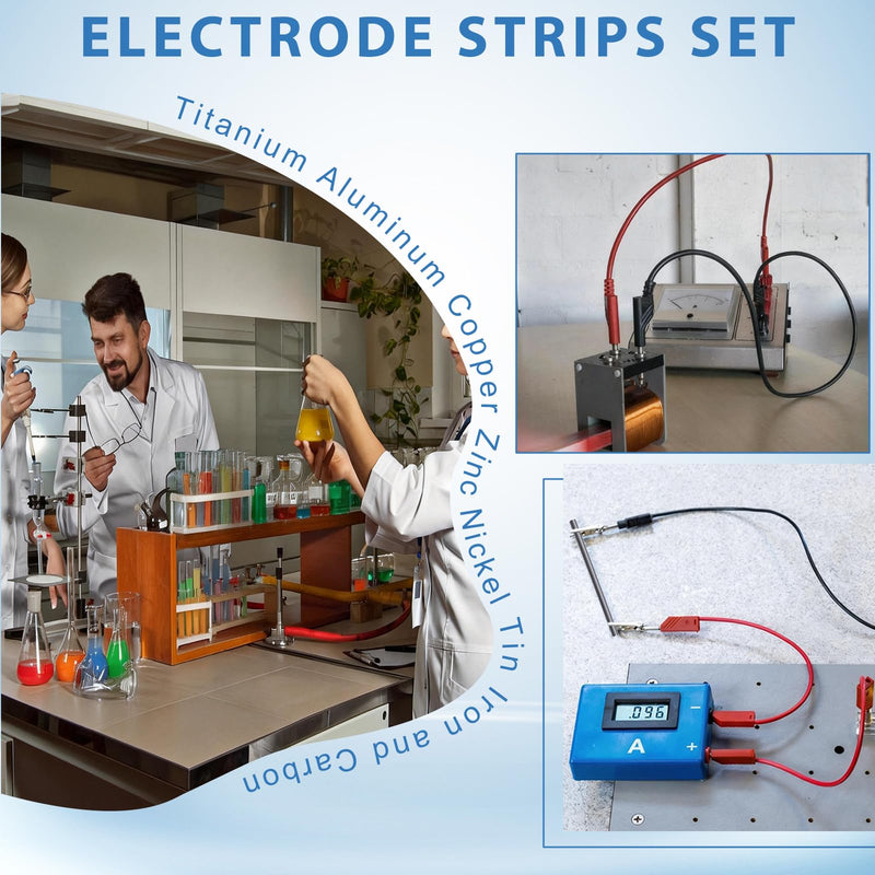 16 Pcs Metal Electrodes Set Electrode Strips 0.04"x1"x3.94" Tin, Nickel, Titanium,Zinc,Aluminum,Copper,Iron,Carbon for Scientific Experiments Electrochemical 16