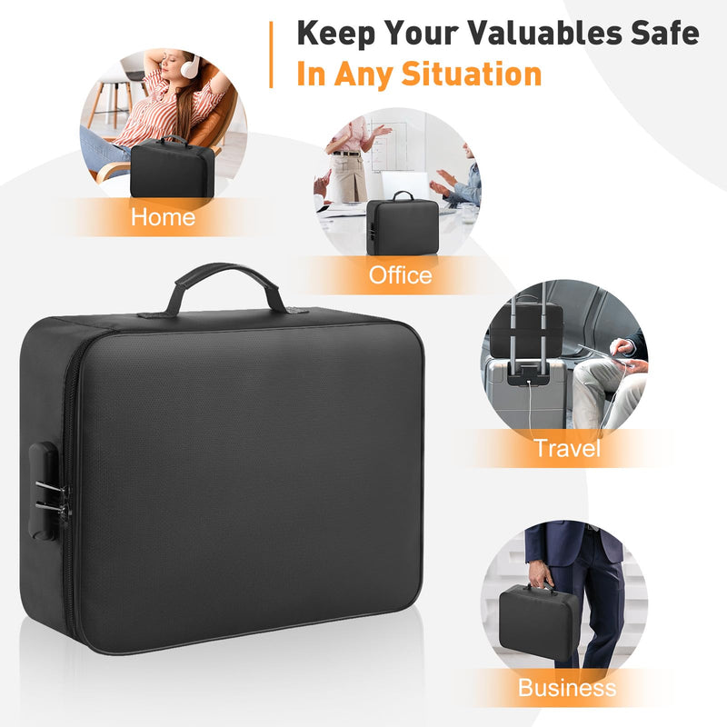 Kanhiro Fireproof Document Box with Lock - Upgraded Waterproof Fireproof Document Bag, Important Document Organizer, Fire Proof Safe for Home Documents, Passport, Laptop, Certificates