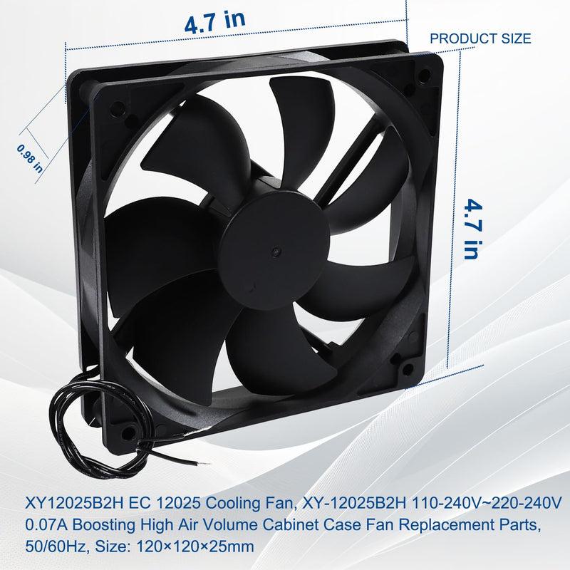 XY12025B2H EC 12025 Cooling Fan, XY-12025B2H 110-240V~220-240V 0.07A Boosting High Air Volume Cabinet Case Fan Replacement Parts, 50/60Hz, Size: 120×120×25mm 2PCS 2