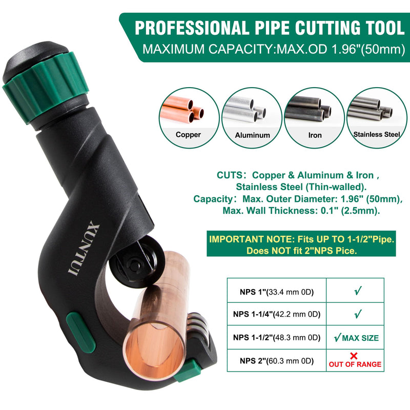 Copper Pipe Cutter Tool Set 3/16"-2" Outer Diameter, Tube Cutter for Copper,Brass,Aluminum&Stainless Steel, HVAC Metal Plumbing Tubing cutter Tool with Deburring Tools&Extra Blades(XT600616) 650 SKD11 2 IN 1