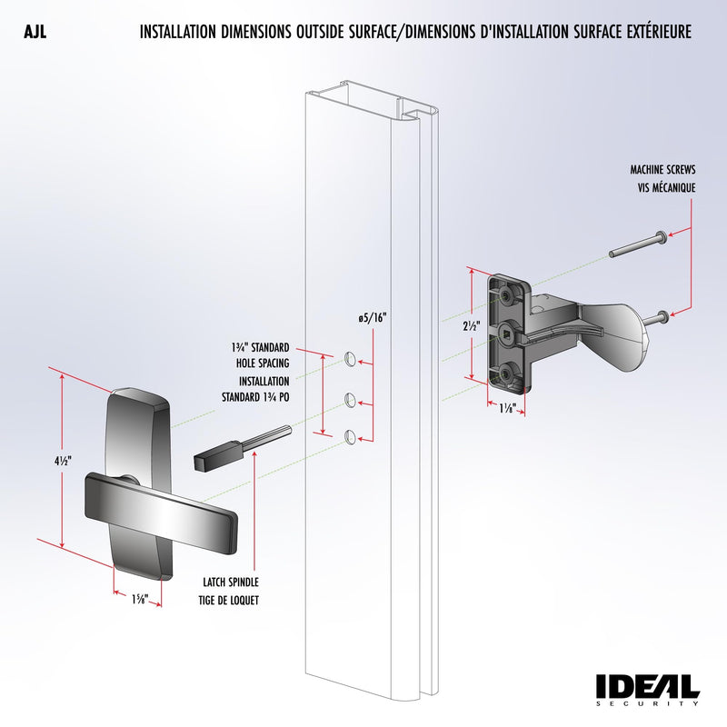 Ideal Security Model AJ Lever Handle Set for Storm Doors and Screen Doors, Replacement Door Handle for Surface Mount Installation, Satin Nickel