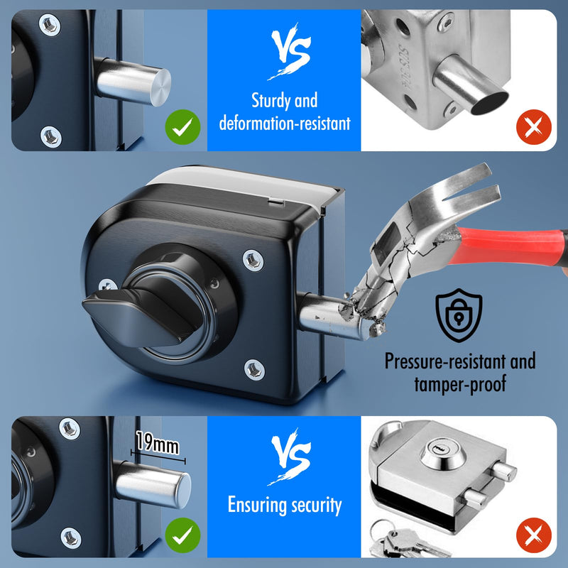Ranbo Frameless Glass Door Floor Lock, 304 Stainless Steel, Brushed Black | Fits 3/8"–1/2" (10–12 mm) Swing/Sliding Glass Doors, Clamp-On No-Drill, Top or Bottom Mount, Ideal for Office, Entrance LE-70A Brushed Black