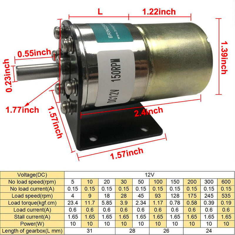 Bringsmart Micro DC 12V 30rpm Geared Motor with Bracket 37mm Diameter Gearbox Centric Ouput Shaft Gear MotorLarge Torque Reduction Motor