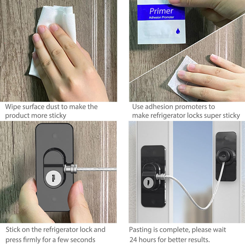 Fridge Lock (4 Pack),Refrigerator Lock with Keys,for Fridge, Cabinet Locks, Drawers, Dishwasher, Toilet and Child Safety Cabinet Locks, Traceless Adhesive No Drilling (Black) Black 4pack