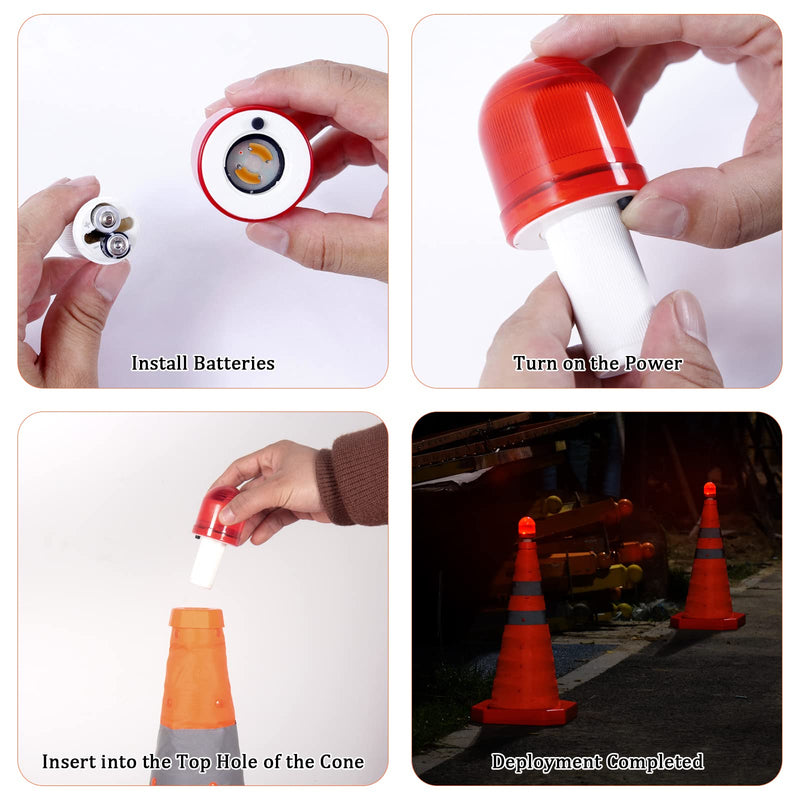 4-Pack LED Traffic Cone Lights - Emergency Flashing Warning Light for Collapsible Cones, 360-Degree LED Barricade Lights for Traffic Safety and Emergencies
