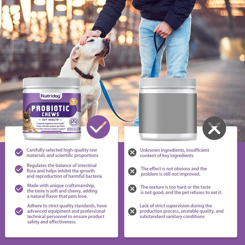 Dog Probiotic Chews 120 Count – 6 Billion CFU, 6 Strains + EpiCor Postbiotics & Pumpkin Fiber for Gut Health, Allergy & Yeast Support, Immune Boost, Duck Flavor, All Breeds