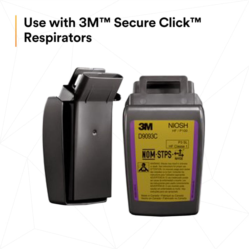 3M Secure Click P100 Particulate Filter D9093C, Hard Case, 1 Pair, NIOSH