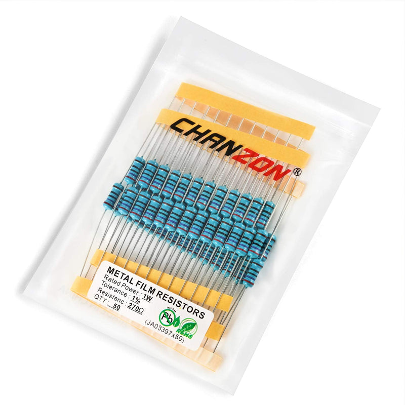 Chanzon 50pcs 1W 270 Ω ohm Metal Film Fixed Resistor 0.01 ±1% Tolerance 270R MF Through Hole Resistors Current Limiting Rohs Certificated [1ZC13] 270 ohm