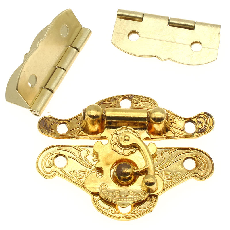 1 Pcs Antique Hasp Latch and 2 Pcs Butterfly-Shape Hinges Decorative Lock Buckle with Matching Screws[FDXGYH,Gold] Gold