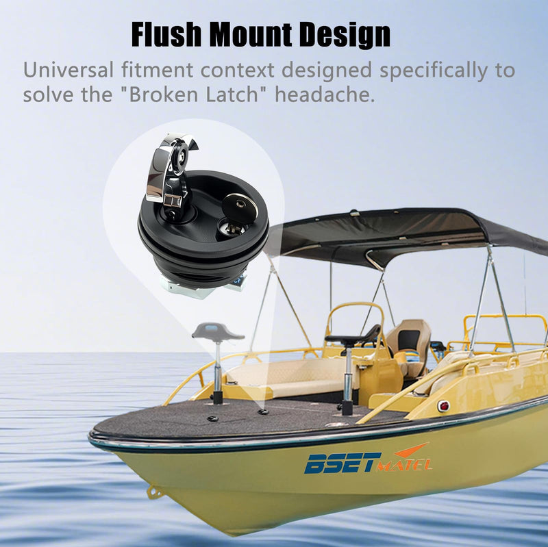T-Handle Boat Hatch Latch Lock with Keys - Flush Mount Marine Cam Latch Replacement, Anti-Corrosion Zinc Alloy & ABS Plastic, Hardware for Boat Deck, RV Compartment (Black & Chrome)