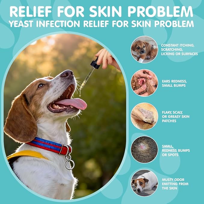 Natural Yeast Relief for Dogs, Supports Healthy Itch Relief, Dog Ear Discomfort Care, Itch Relief for Dog, Allergy Supports, Inflammation Relief for Dogs, 60ml