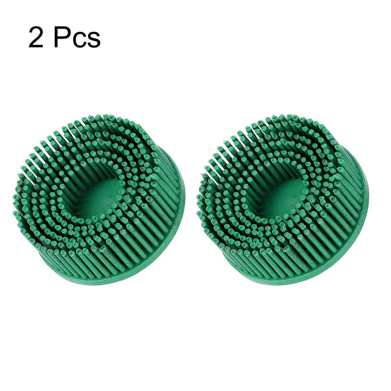 HARFINGTON 2pcs Bristle Disc 2" 50 Grit R-Type Abrasive Brush Coarse Bristle Disc Deburring Electric Disc Brush Attachment Abrasive Coating Removal Disc for Metal, Green