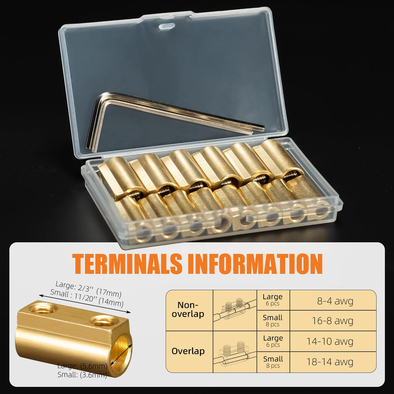 Fineday Wire Connectors Kit, 14 Pcs Terminals with Heat Shrink Tubing, (16-8awg)*8 + (8-4awg)*6
