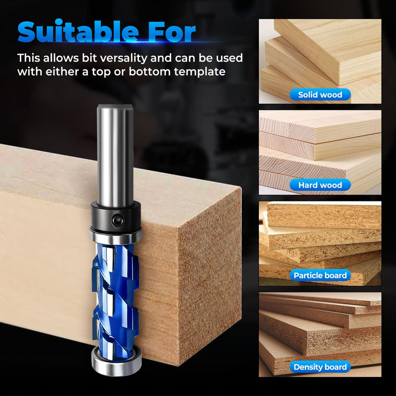 2PCS 1/2" Shank Flush Trim Router Bit Set Double Bearings Flush Trim Bit Trimming Tool Woodworking Milling Cutter Tool Router Template Bit for Wood MDF