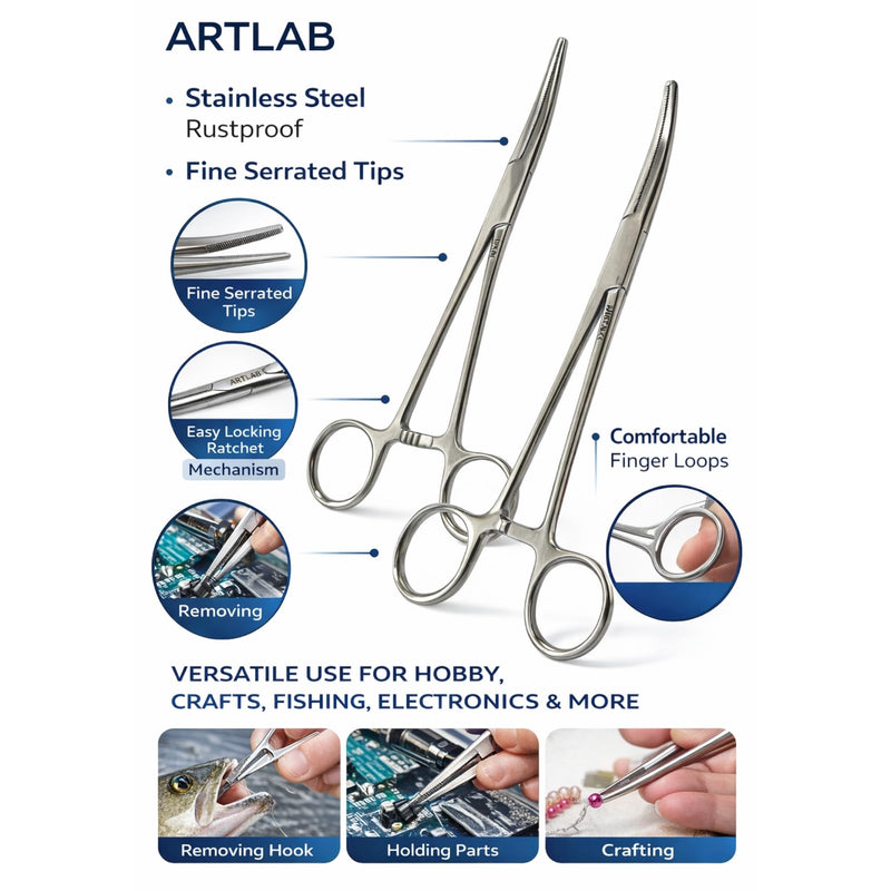 2Each Versatile Angling Tools 5 Inch Fishing Forceps Set - Stainless Steel, Curved & Straight Hemostats, Serrated Jaws, Locking Mechanism, and Lightweight Design Hemostat Forceps.