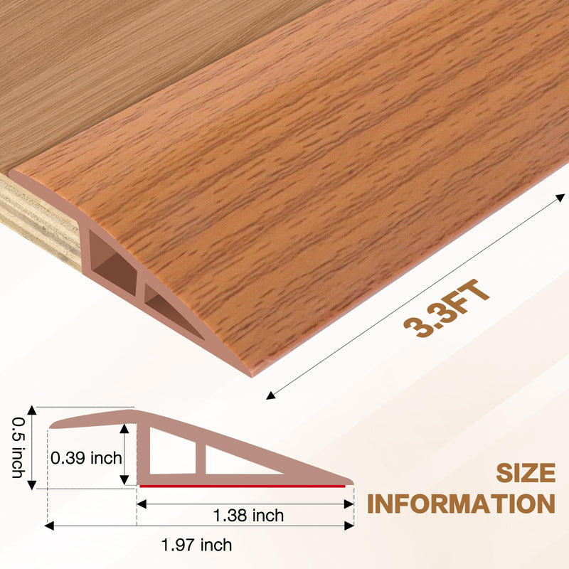 Floor Transition Strip Vinyl Door Threshold Ramp Self Adhesive Carpet Edging Strip Doorway Edge Trim, Overlap Edge Reducer for Laminate Carpet, Floor, Tile (Orange Oak, 1/5" to 2/5", 3.3Ft) Orange Oak