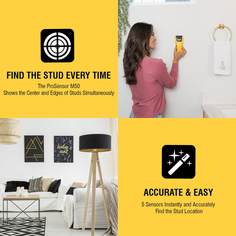 Franklin Sensors ProSensor M50 Stud Finder with 5-Sensors, Wood & Metal Stud Detector/Wall Scanner, Made in The USA