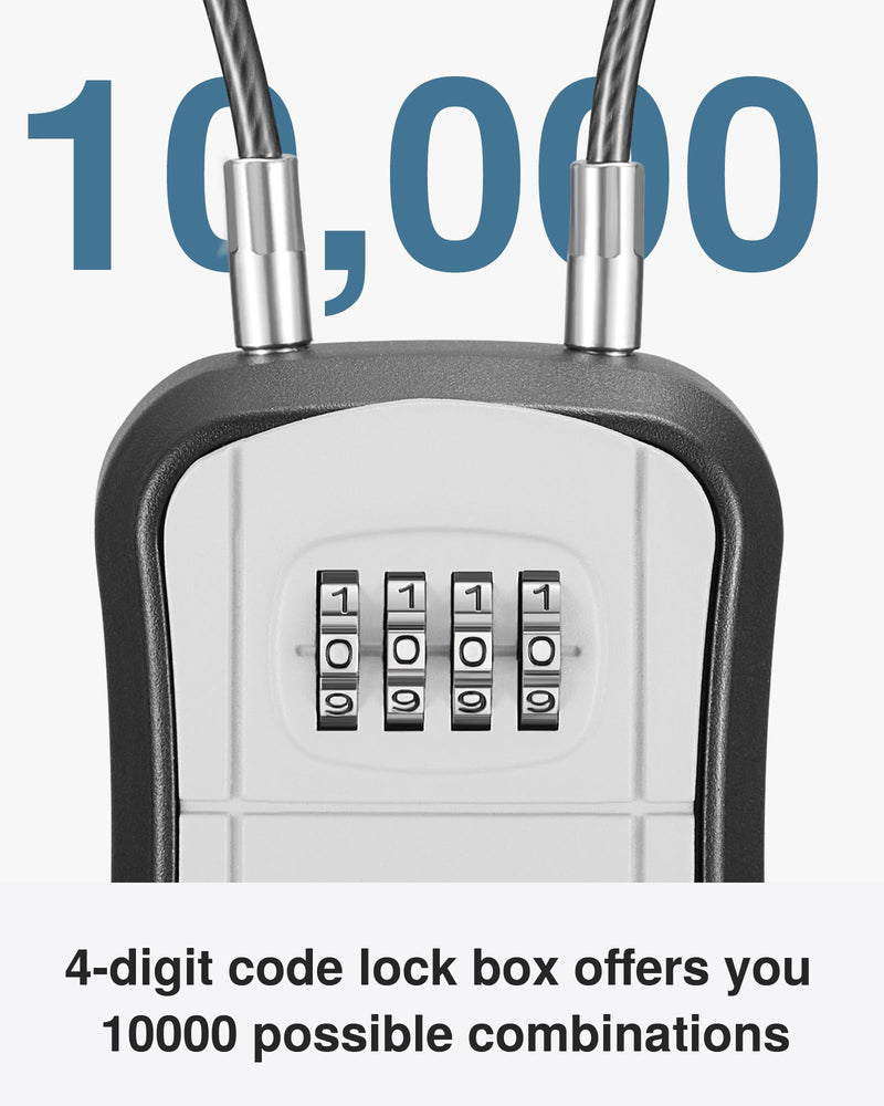 Puroma Lock Box, Portable Key Lock Box with Removable Cable Handle, Resettable Combination Lockbox Wall-Mounted Key Lockbox for House Key, Home, Office, Apartment Warehouse Key Storage (1 Pack, Grey) 1